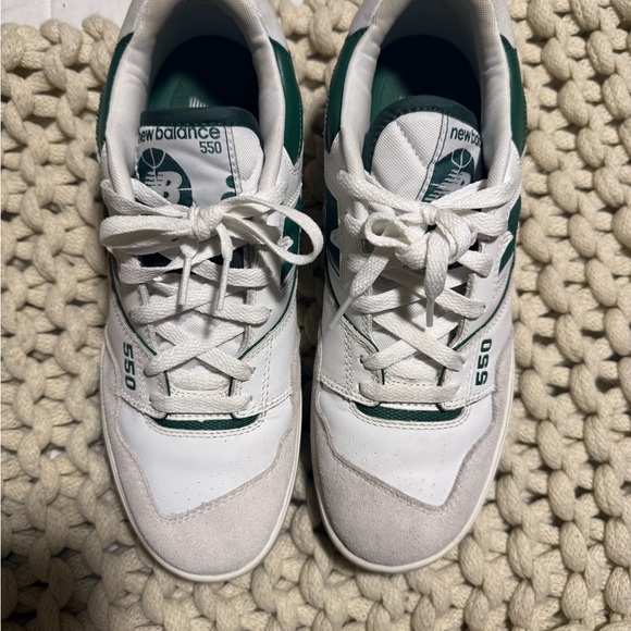 New Balance 550 White and Green Athletic Shoes - Picture 7 of 7